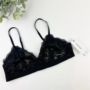 Calvin Klein Wirefree Hibiscus Lace Triangle Bra Black QF6550 Size X-Small